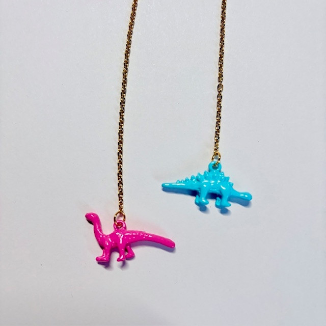 Pink & Blue Dinosaur Gold Chain Bookmark