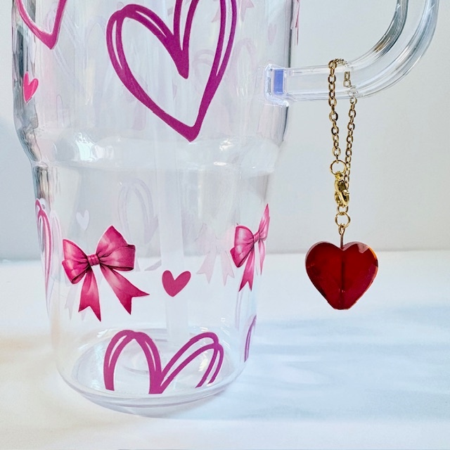 Ruby Red Crystal Heart Tumbler Charm