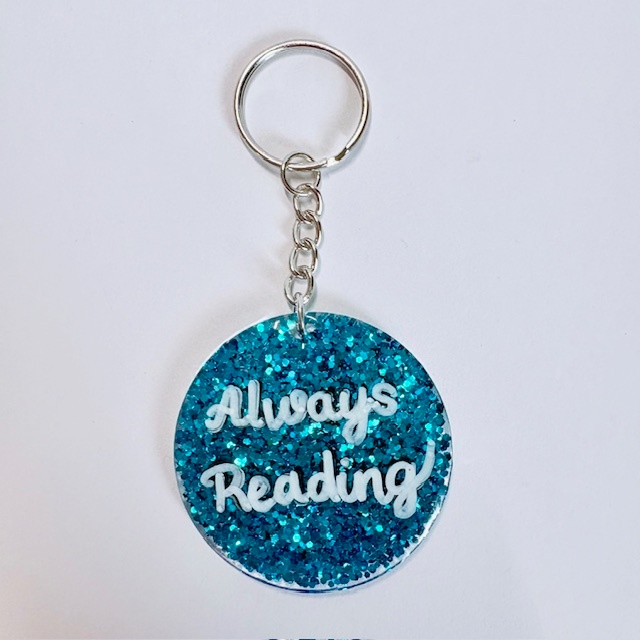 "Always Reading" Teal Sparkle Keychain