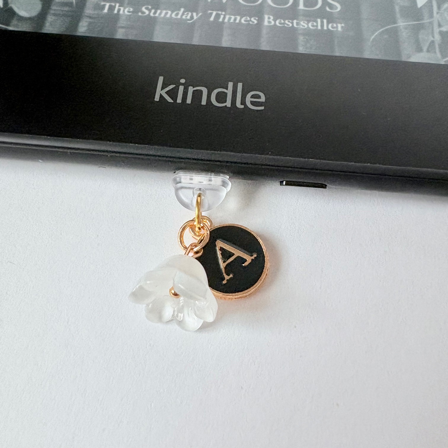 Personalized Floral and Black Initial Kindle Charm