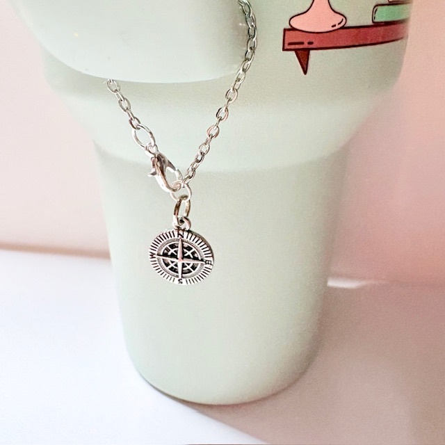 Silver Compass Adventure Tumbler Handle Charm