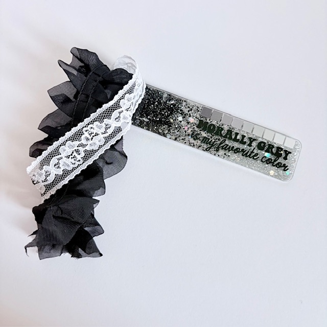 Morally Grey Glitter Bookmark with Lace Trim