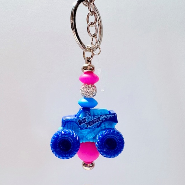 Blue Thunder Monster Truck Beaded Keychain